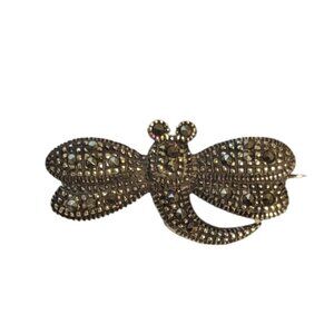 Dragonfly Sterling Silver Garnet Marcasite Brooch Pin Vintage Victorian Art Deco
